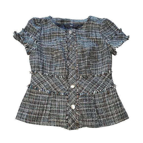 Mossimo Tweed Jacket Womens Small Short Sleeve Button Up Blazer Top Career Work - Picture 1 of 9